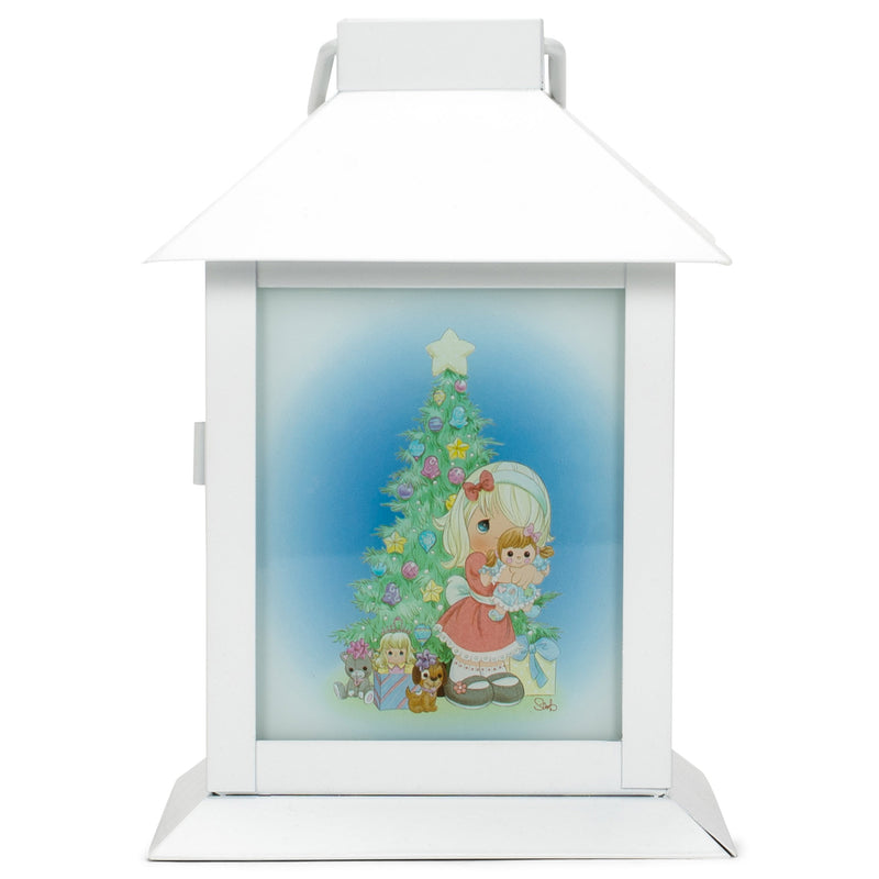 Mark Feldstein & Associates Precious Moments All is Bright White 6 x 4 Glass Steel Holiday Lantern