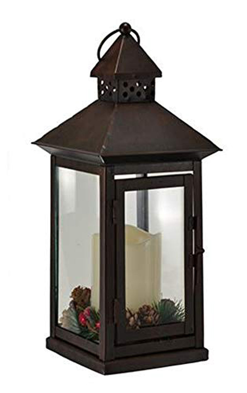 Mark Feldstein & Associates Black Holly Berry and Pine Look Distressed 13.5 Inch Metal Decorative Hanging Lantern