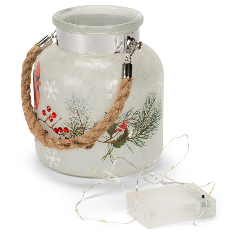 Cardinal LED Winter White 6 x 4 Nordic Glass Holiday Candle Lantern Canister