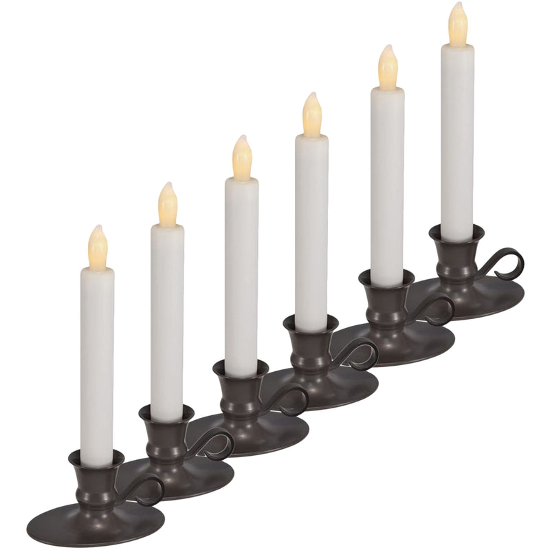 LED Taper Classic White 8 inch Acrylic Flameless Candles Set of 6 with Timer