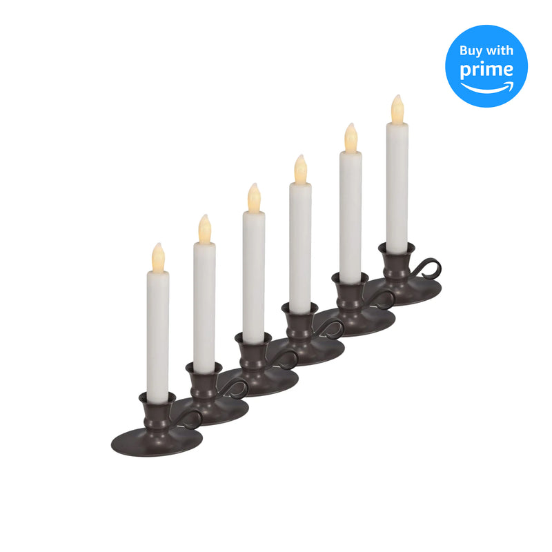 LED Taper Classic White 8 inch Acrylic Flameless Candles Set of 6 with Timer