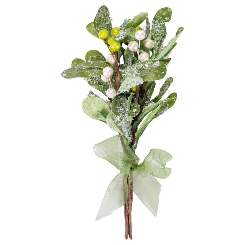 Front view of Mistletoe Berry Festive Green 10 inch Artificial Christmas Flower Sprig