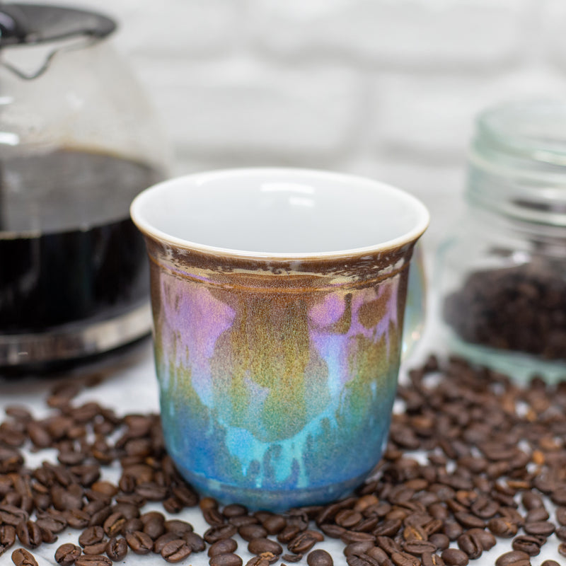 Cream With Blue Glossy Rainbow Glaze 17 ounce Stoneware Coffee Cup Mugs Set of 4