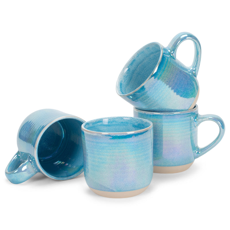 Blue Glossy Rainbow Glaze 17 ounce Stoneware Coffee Cup Mugs Set of 4