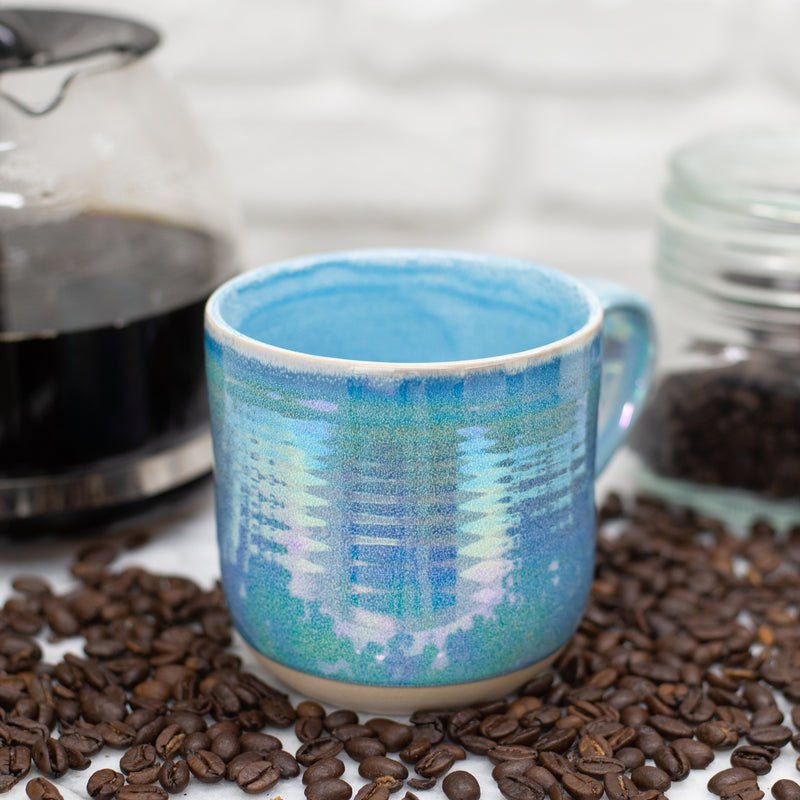 Blue Glossy Rainbow Glaze 17 ounce Stoneware Coffee Cup Mugs Set of 4