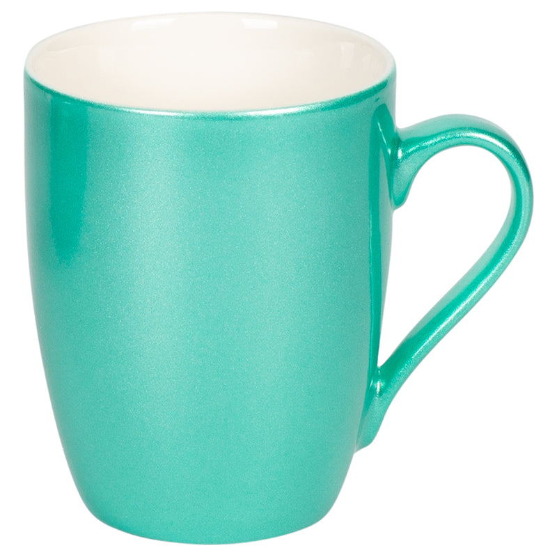 Seafoam Teal Green Metallic Finish 10 Oz. New Bone China Coffee Cup Mug Set of 4