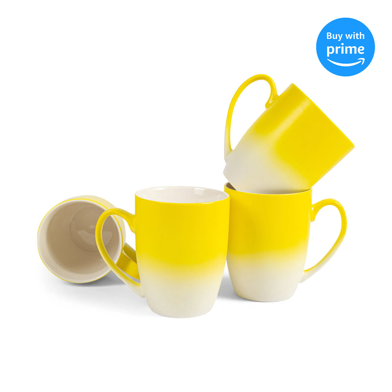 Complete set of Yellow White Two Toned Ombre Matte Coffee Mug Set 4