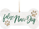 P. Graham Dunn Feliz Navi Dog Bone White 5.2 x 2.7 Wood Christmas Hanging Figurine Ornament