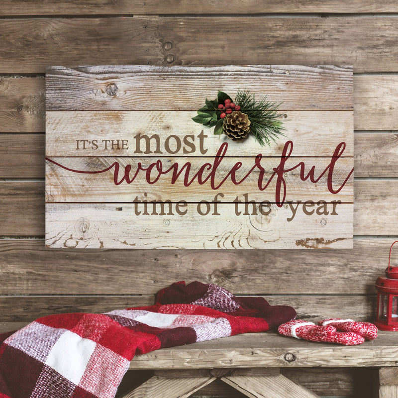 P. Graham Dunn It's The Most Wonderful Time of Year Christmas Holly 14 x 24 Wood Pallet Wall Art Sign Plaque