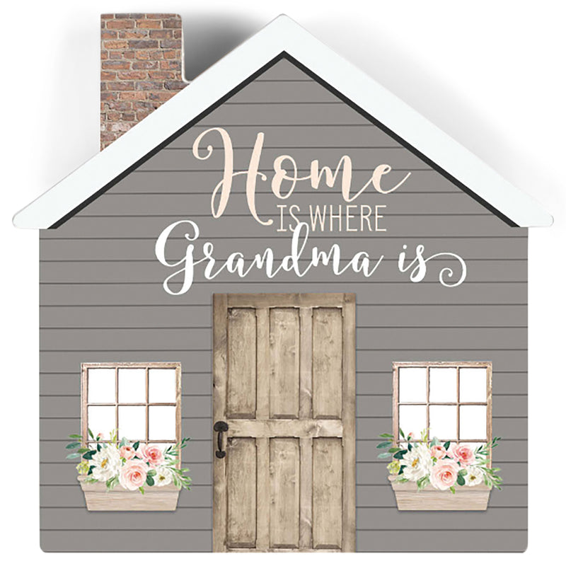 P. Graham Dunn Home is Where Grandma is Floral Grey 3.2667 x 3.25 Pine Wood Small Shape Plaque