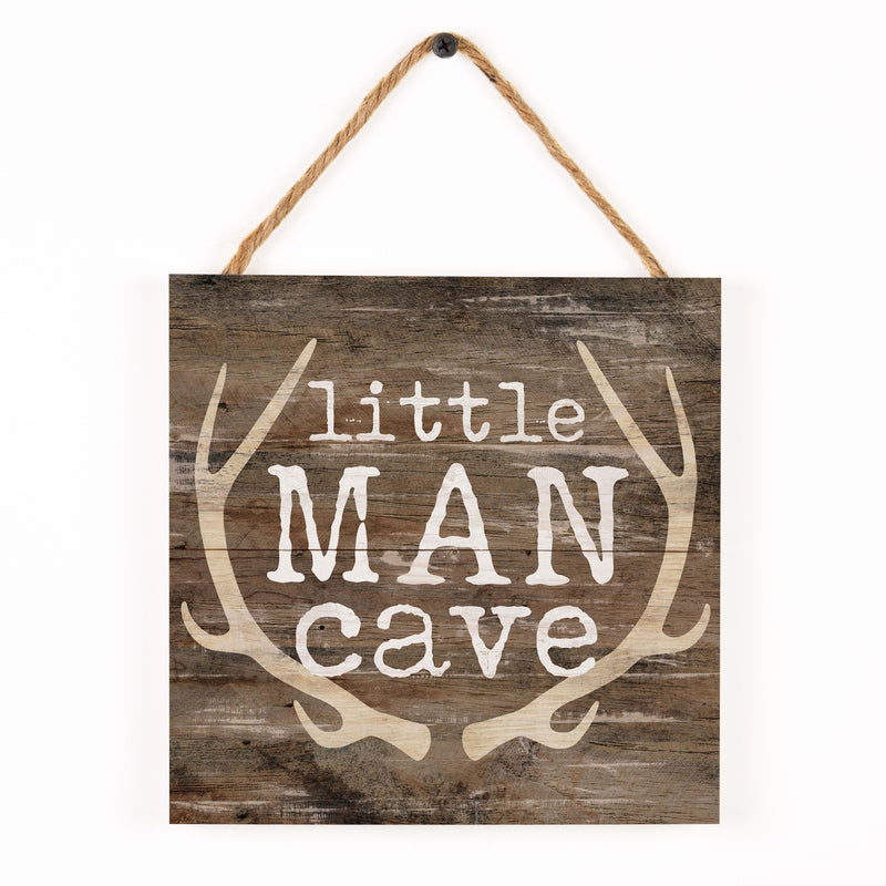 P. Graham Dunn Little Man Cave Antlers Rustic Brown 7 x 7 Inch Wood Pallet Wall Hanging Sign