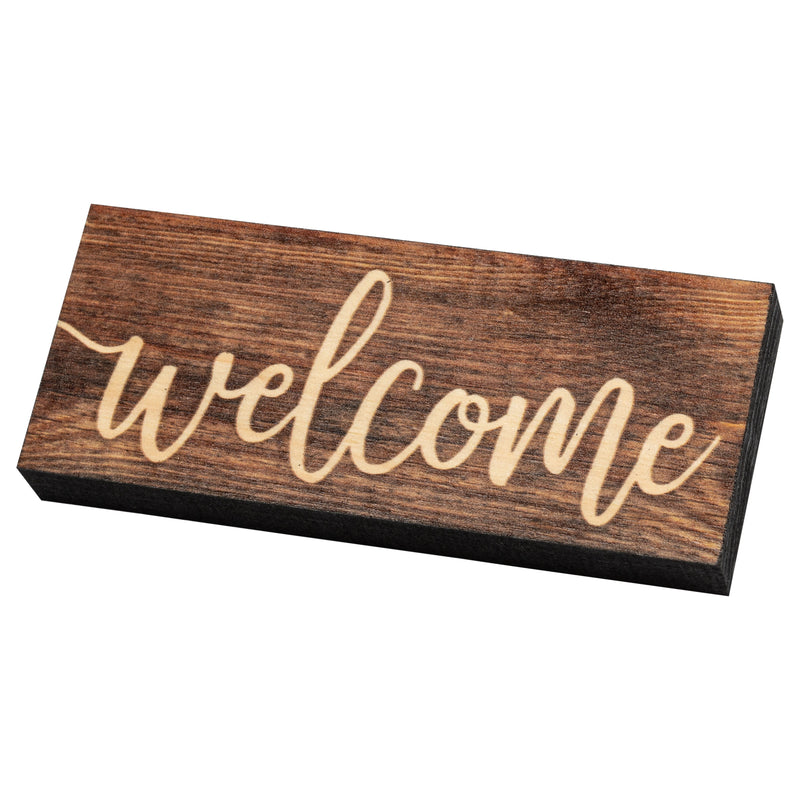 P. Graham Dunn Welcome Script Design Brown 6 x 2.5 Inch Solid Pine Wood Farmhouse Stick Sign