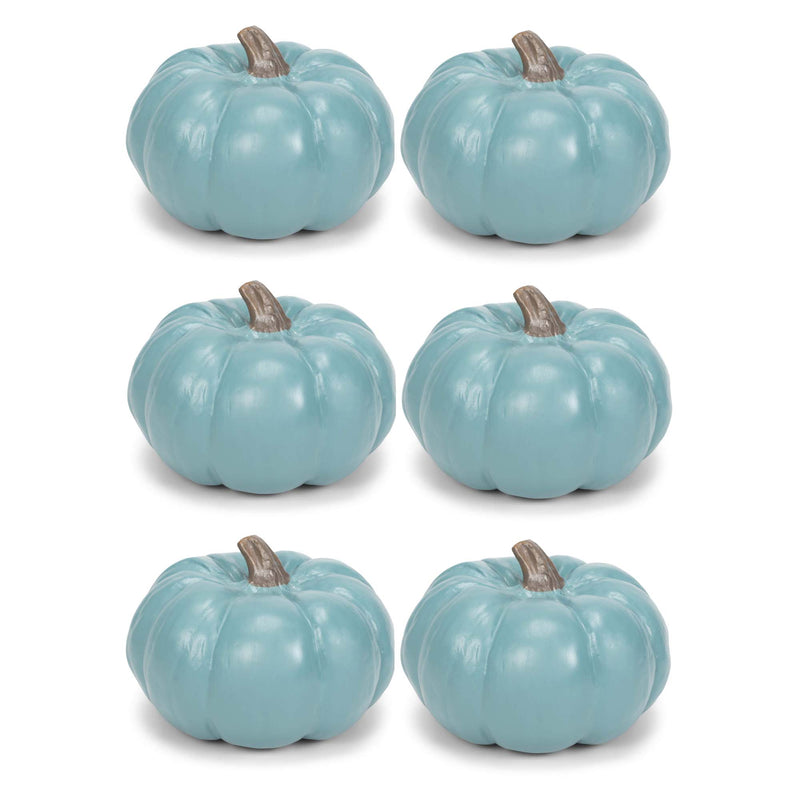 Front view of Teal Blue 6 inch Harvest Decorative Pumpkins Pack of 6