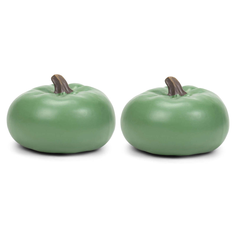 Front view of Sage Green 6 inch Harvest Decorative Pumpkins Pack of 2