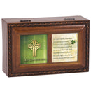 Top down view of May God Give Rainbow for Every Storm Woodgrain Rope Trim Jewelry and Music Box