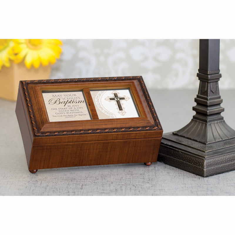 May Your Childs Baptism Woodgrain Music Box Plays Amazing Grace