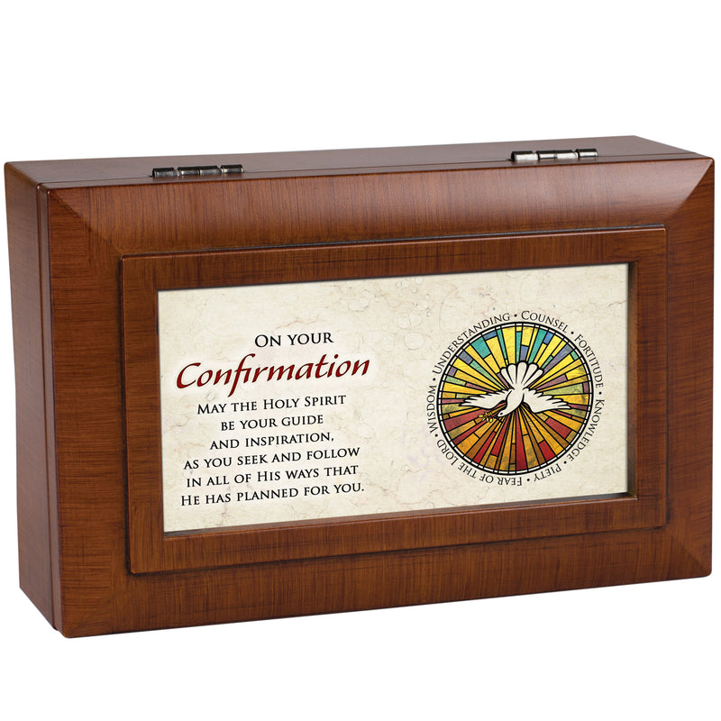 Confirmation Holy Spirit Woodgrain Music Box Plays How Great Thou Art