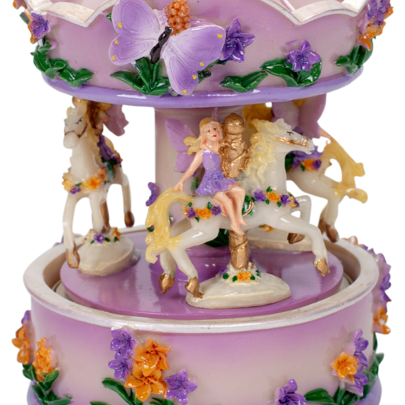 Purple Floral Fairy Musical Carousel 6 inch Rotating Figurine Plays Tune Carousel Waltz
