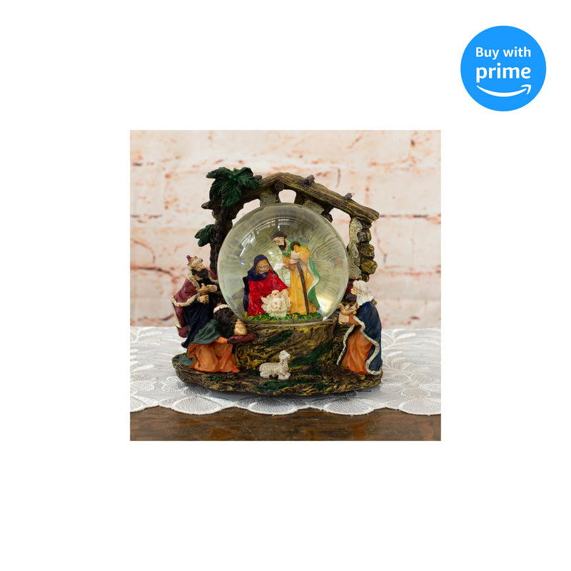 Front view of Holy Family Nativity Musical Christmas Snow Globe