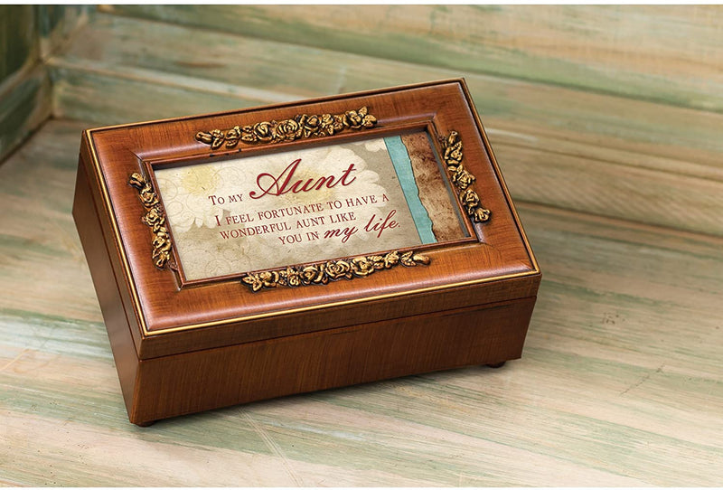 Aunt Fortunate to Have You Woodgrain Embossed Jewelry Music Box Plays Wonderful World