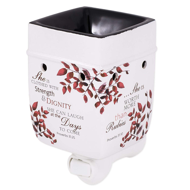 Front view of She is More Precious Than Rubies Proverbs 31 Woman Electric Plug-in Outlet Wax and Oil Warmer