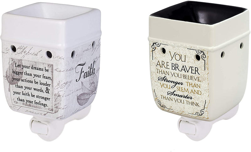 Front view of 2 piece set "You are braver than you believe, stronger than you seem, and smarter than you think", Dream Bigger Plug-in Tart Oil Wax Warmers