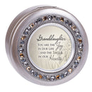 Granddaughter the Joy and Smile Brushed Silver Round Jeweled Music Box Plays Tune Wonderful World