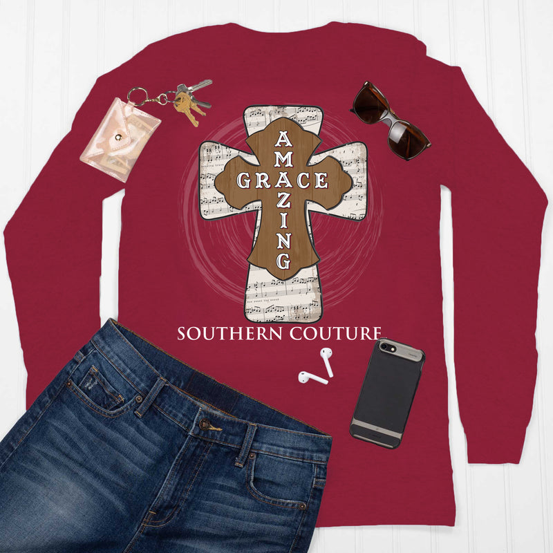 Southern Couture SC Classic Amazing Grace Longsleeve Classic Fit Adult T-Shirt - Cardinal Red
