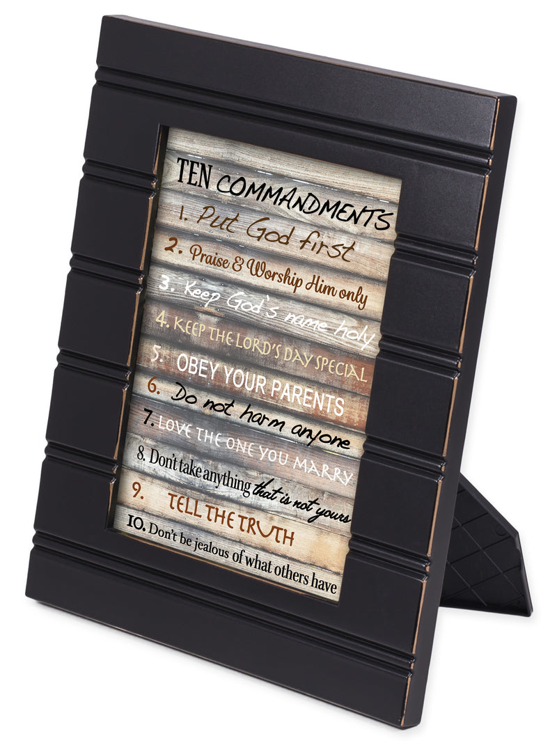 Front view of Contemporary Ten Commandments Black with Gold Trim Frame 