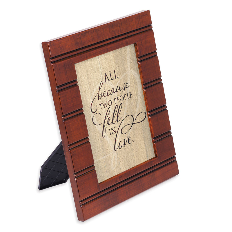 Front view of Because Two People Fell In Love Woodgrain Beaded Board Photo Frame