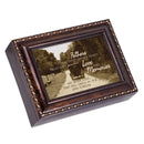 Top down view of Fathers Who Left Hearts Filled Memories Burlwood Rope Trim Jewelry and Music Box