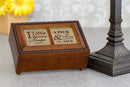 Top down view of Love You a Bushel and a Peck Woodgrain Rope Trim Petite Jewelry and Music Box
