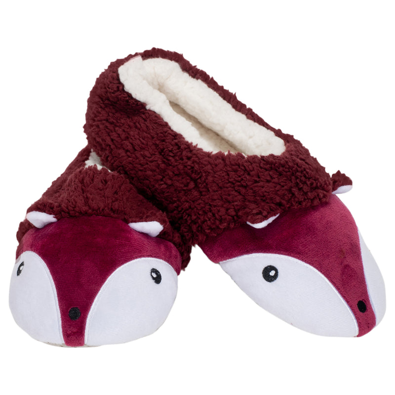 Front view of Burgundy Fox Womens Animal Cozy Indoor Plush Lined Non Slip Fuzzy Soft Slipper