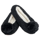 Front view of Black Ballerina Knit Pom Womens Plush Lined Cozy Non Slip Indoor Soft Slipper