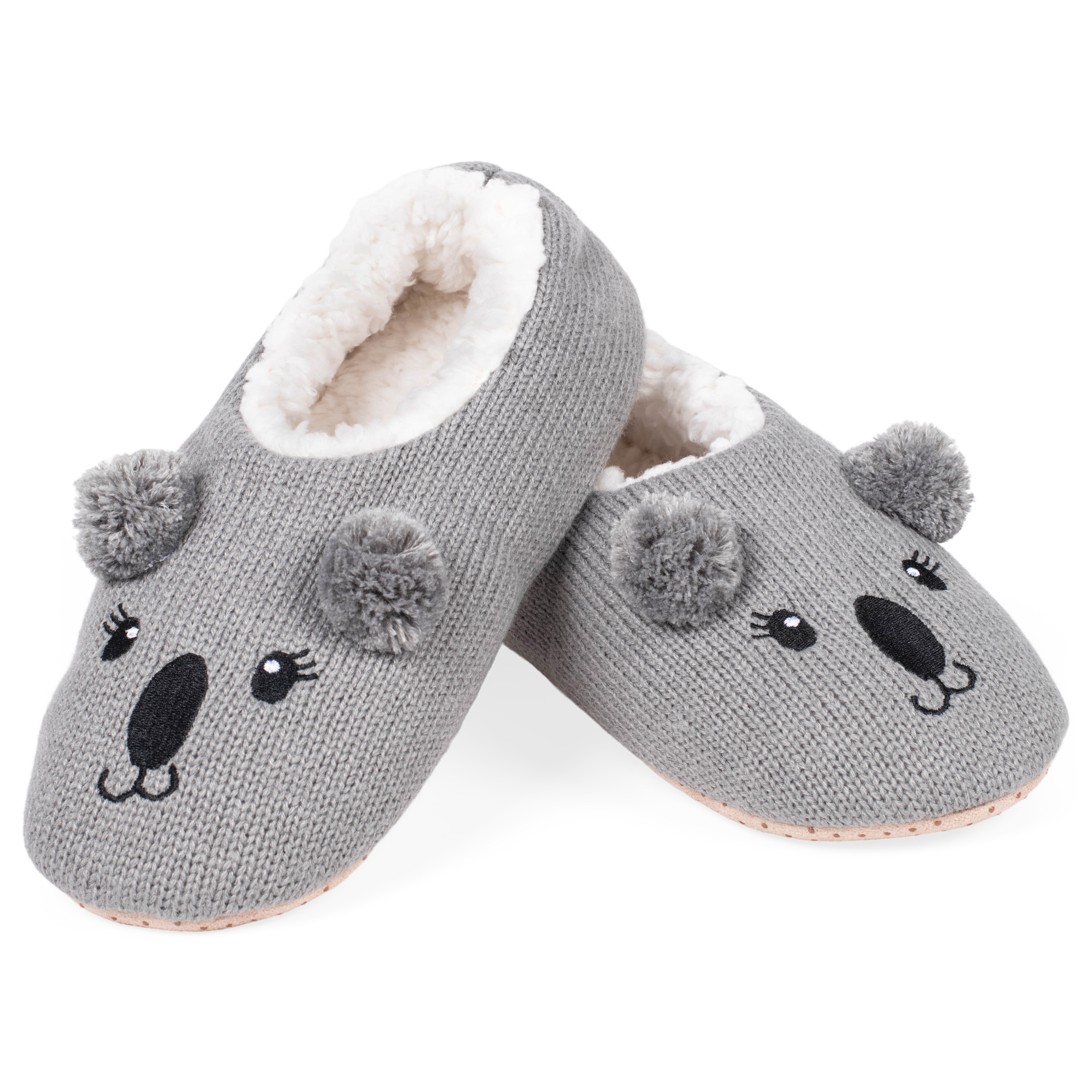 Koala Grey Womens Animal Cozy Plush Lined Non Slip Fuzzy Slipper - Lar