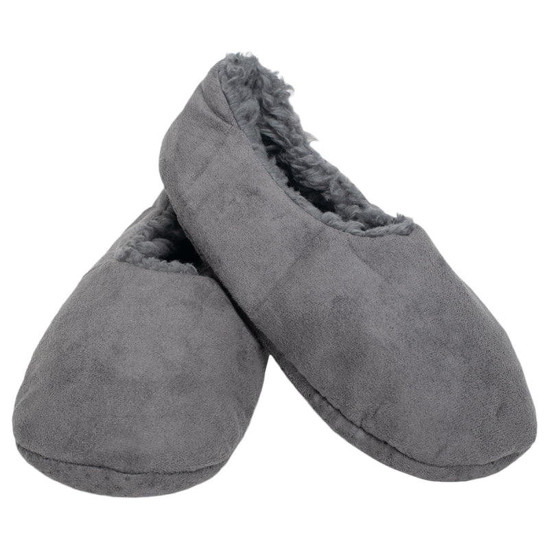 Front view of Grey Solid Tone Mens Plush Lined Cozy Non Slip Indoor Soft Slippers