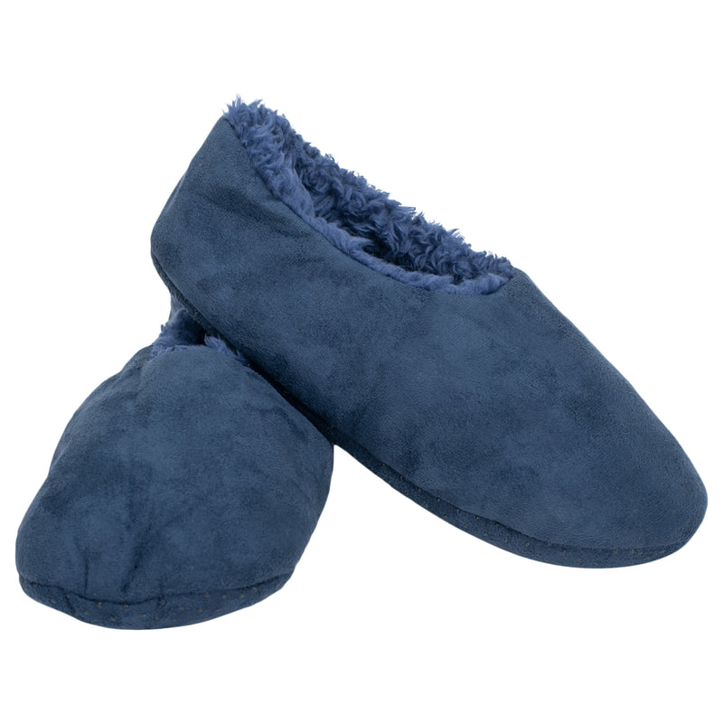 Front view of Navy Solid Tone Mens Plush Lined Cozy Non Slip Indoor Soft Slippers