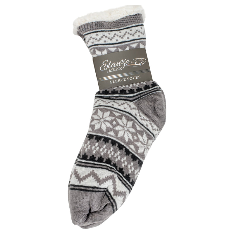 Grey Nordic Snow Womens Cozy Sherpa Fleece Plush Non Skid Indoor Slipper Socks