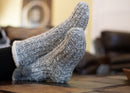 Grey Gold Glitter Knit Pom Pom Womens One Size Plush Lined Non Skid Indoor Slipper Socks