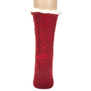 Burgundy Red Simple Knit Womens One Size Plush Lined Non Skid Indoor Slipper Socks