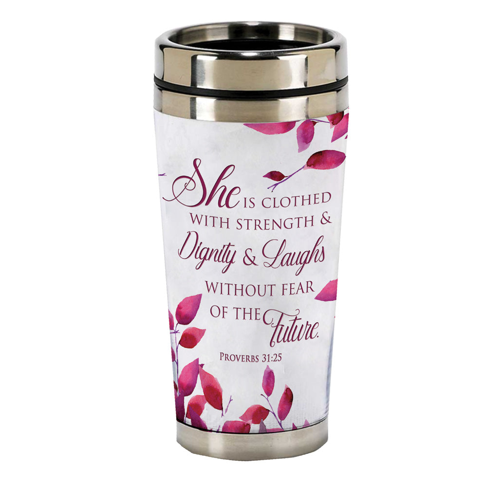 Dicksons Man of God Woodgrain Psalm 18:32 Insulated 16 oz. Stainless Steel Travel Mug with Lid