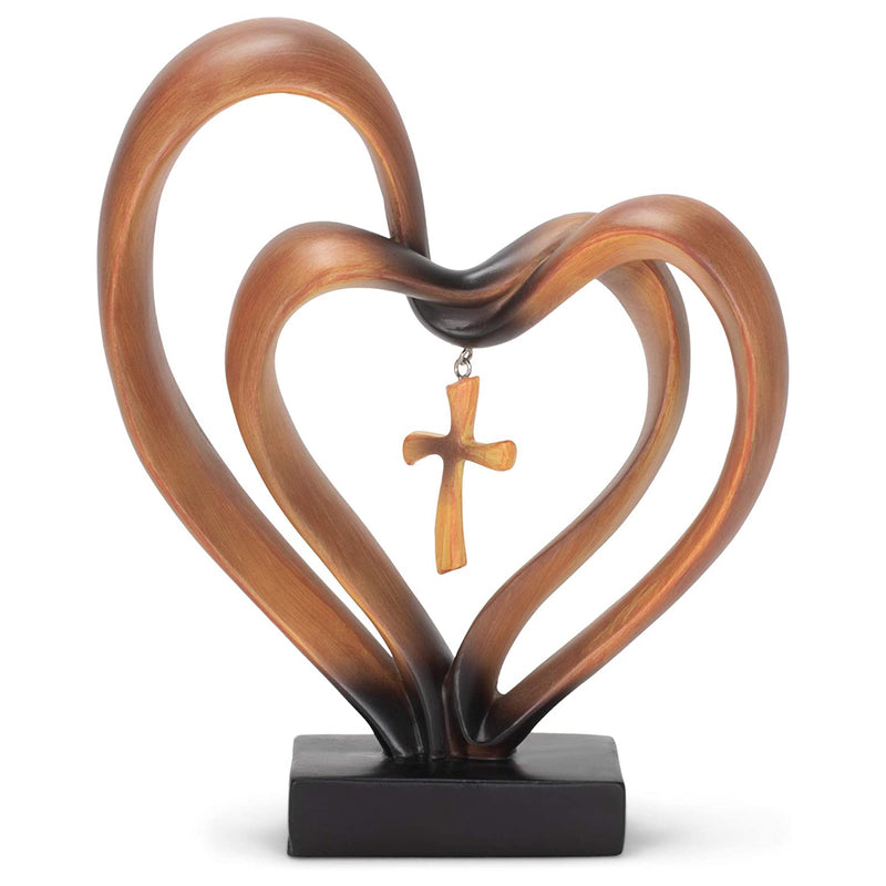 Dicksons It Takes Three Heart and Cross Brown 8.5 x 9.5 Resin Stone Pedestal Table Top Decoration