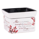 Front view of "She is More Precious Than Rubies" Proverbs 31 Woman Electric 2 in 1 Jar Candle and Wax and Oil Warmer