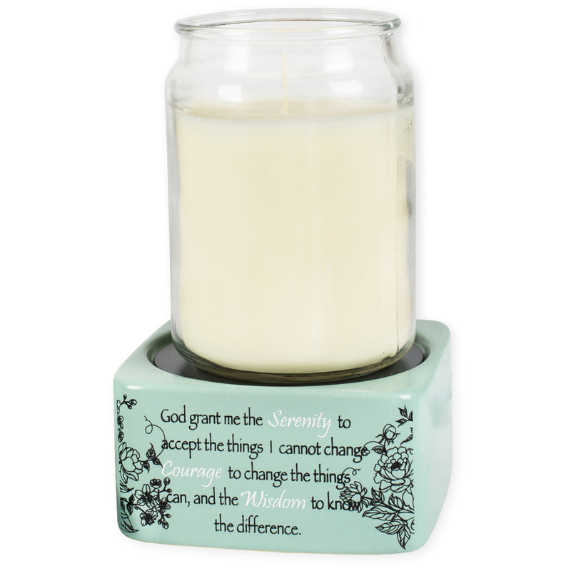 Serenity Prayer Teal White Floral Design Electric 2 in 1 Jar Candle and Wax and Oil Warmer