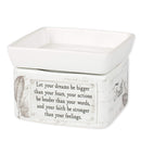 Front view of "Let your dreams be bigger than your fears, your actions louder than your words, and faith be stronger than your feelings" 2 in 1 Jar Candle and Wax Tart Oil Warmer