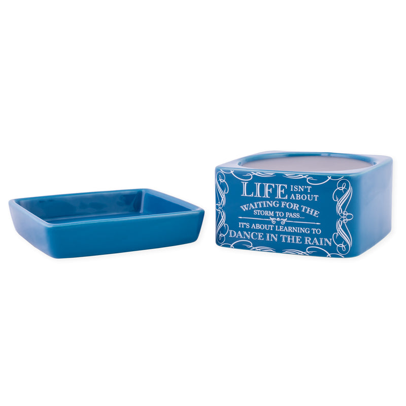 Life Learning Dance in Rain Blue Stoneware Electric 2-In-1 Jar Candle and Wax Tart Oil Warmer