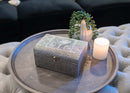 Cottage Garden Elephant Silver Tone Metal Stamped Round Top Trunk Keepsake Box