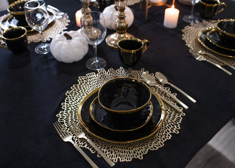 Elanze Designs Metallic Bubble Ceramic Dinnerware 16 Piece Set - Service for 4, Black Gold