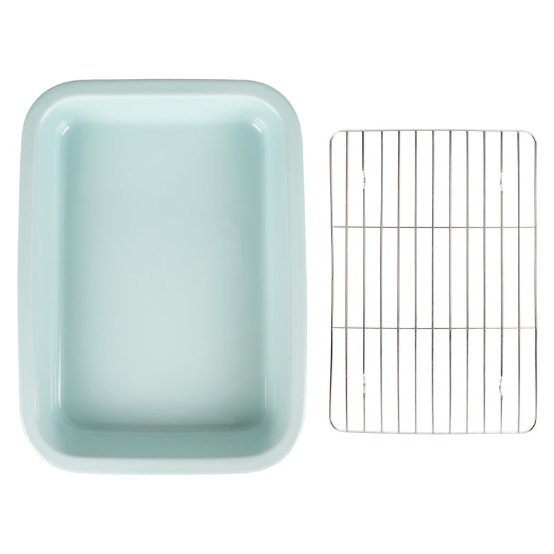 Elanze Designs Ice Blue 12.9 x 9.3 Porcelain Baking Dish With Stainless Steel Rack