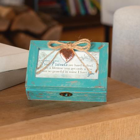True Friends Teal Petite Music Box on display in home